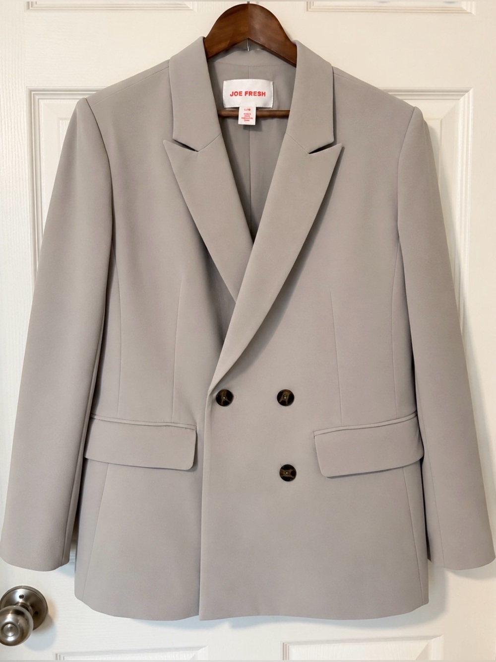 Joe Fresh Oversized Light Gray Double-Breasted Blazer
